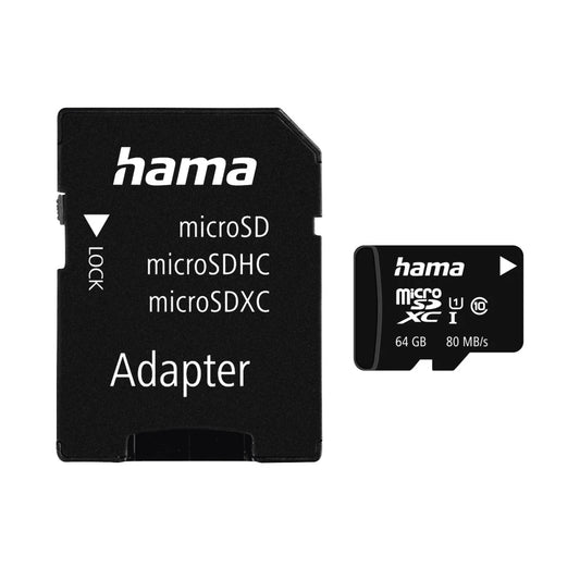 Hama 64GB microSDXC Class 10 UHS-I 80MB/s + Adapter