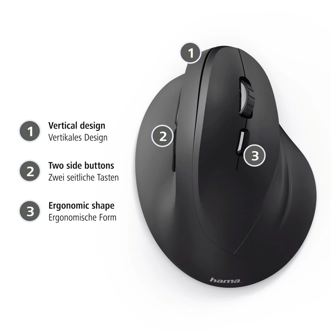 Hama EMW-500 Ergonomic Vertical 6 Button Wireless Mouse - Right Handed