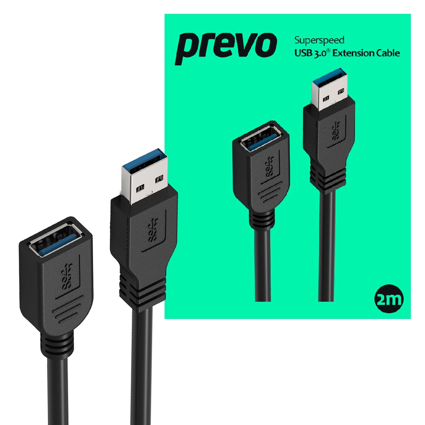 Prevo USB 3.0 Extension Cable, Male to Female, Black