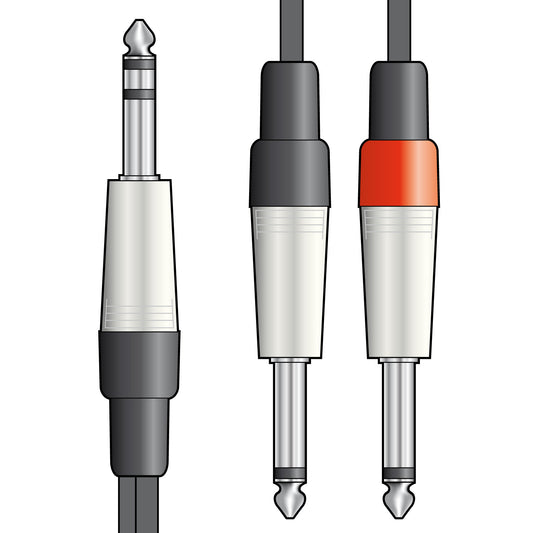 Chord / Citronic 6.3mm Stereo TRS Jack to Twin 6.3mm Mono Jacks Audio Lead