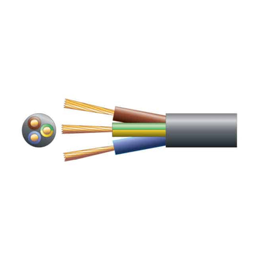 3 Amp 3-Core Round Mains Cable, Black (Cut & Sold per Metre)