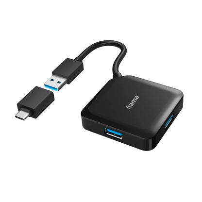 Hama 4 Port USB 3.2 Gen 1, 5 Gbit/s USB Hub + USB-C Adapter