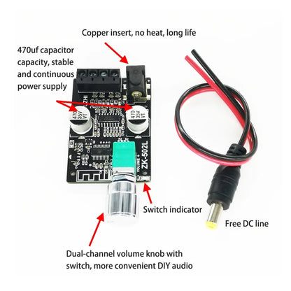 Bluetooth 5.0 Amplifier Board High Power Digital 2x50W Stereo Dual Channel ZK-502L