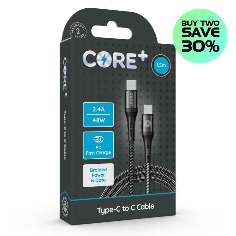 CORE+ Braided PD Fast Charge USB Type-C to USB Type-C Cable 1.5 Metre