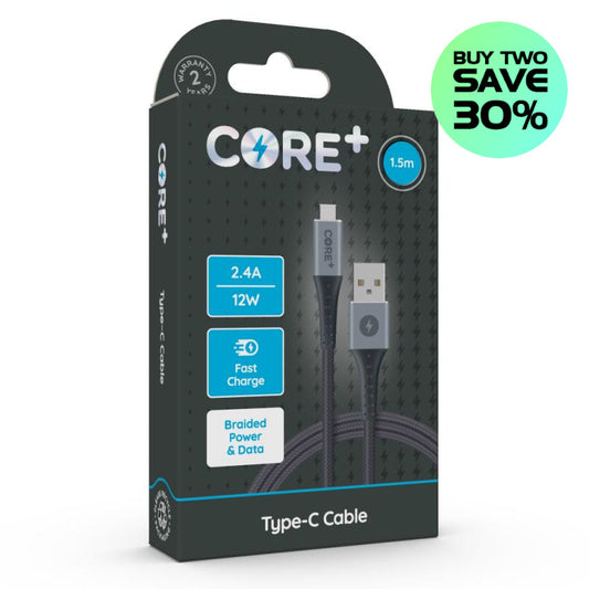 CORE+ Braided USB Type-C to USB-A Fast Charge Cable 1.5 Metre