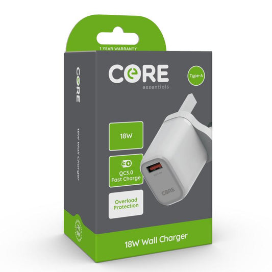 CORE PD 18W QC3 Fast Charge USB Wall Charger, Overload Protection