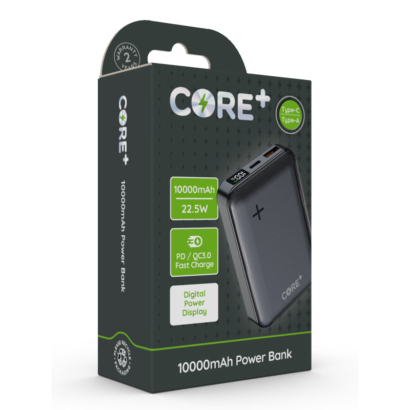 Core+ PD 10,000mAh Portable Powerbank, Black