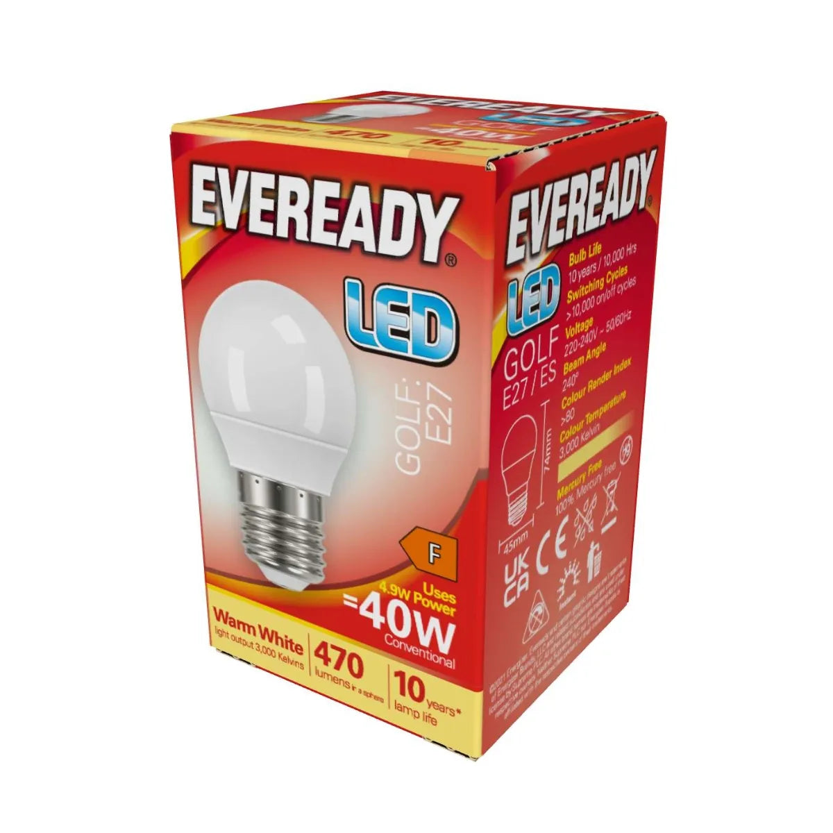Eveready Golf E27 ES Edison 3000k 470 Lumens 5.2W Warm White LED Light Bulb 40W Replacement