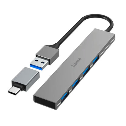 Hama Slim 4-Port USB-C 3.2 Hub, 5 Gbit/s with USB-C Adapter