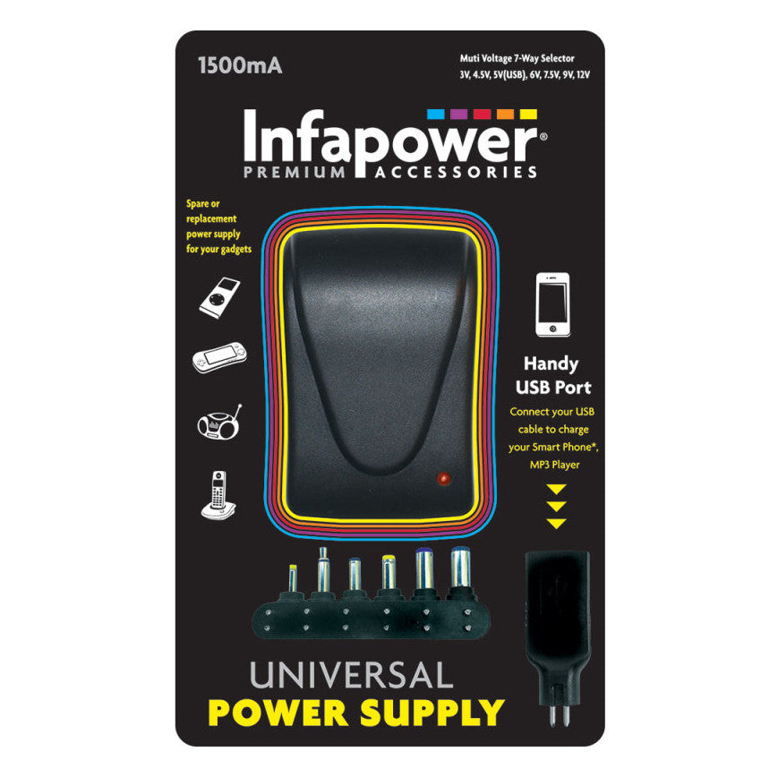 Infapower 1500mA 8-Tip Universal Power Supply AC/DC Adaptor, P003