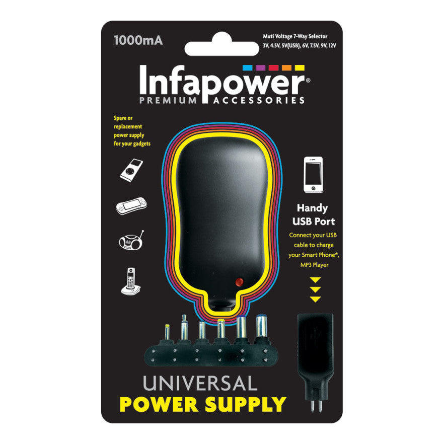 Infapower 1000mA 8-Tip Universal Power Supply AC/DC Adaptor, P002