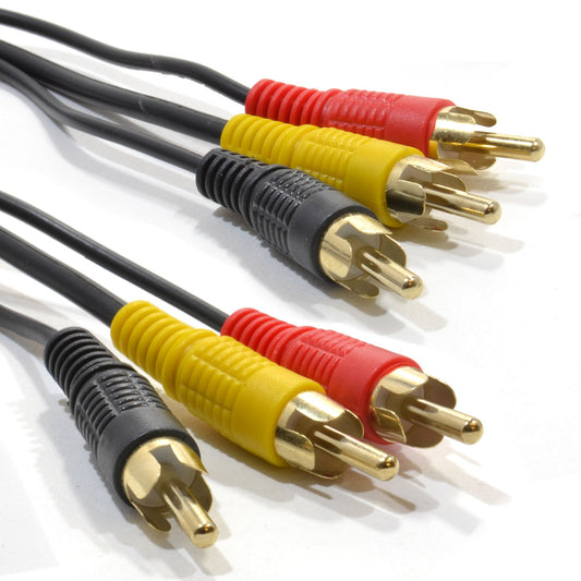 Composite Triple RCA Phono Video Audio Cable Gold Plated