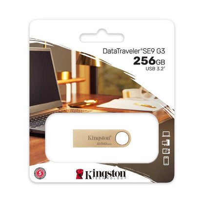 Kingston 256GB DataTraveler SE9 G3 Flash Drive, USB 3.2 Gen1, Metal Gold Casing