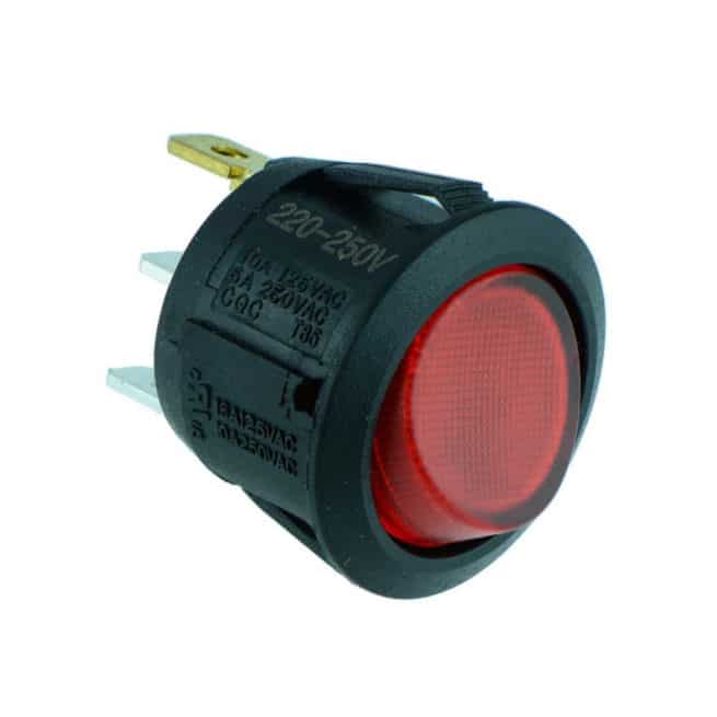 On-Off Latching Illuminated Round Rocker Switch SPST, Red