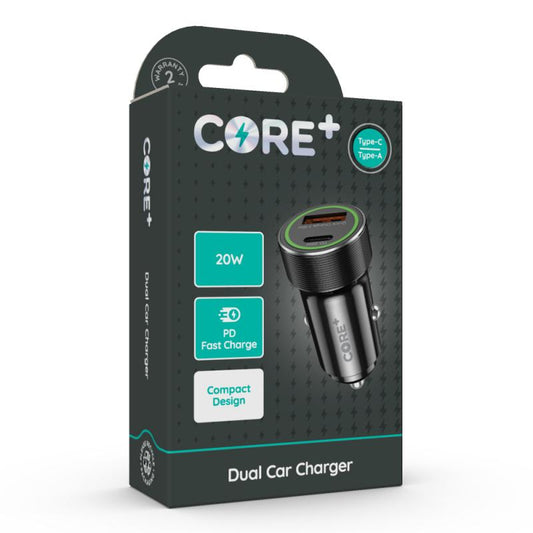 CORE+ 20W PD QC3.0 Dual Car Charger USB Type-C, USB