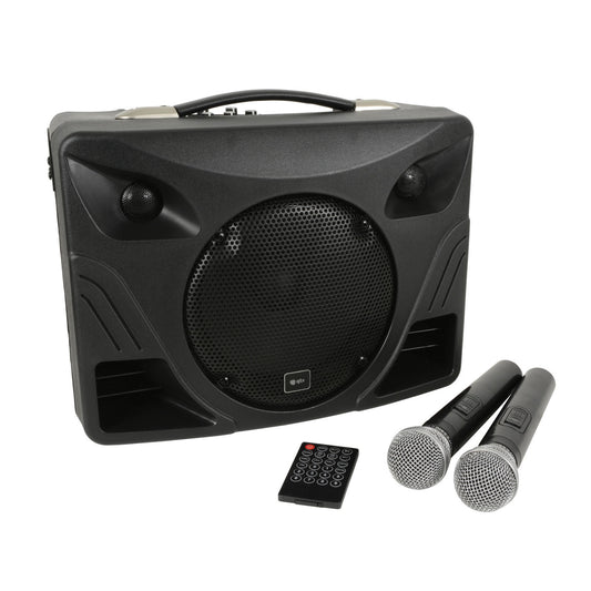 QTX Portable PA System Speaker with Dual Wireless Microphones Remote and Bluetooth