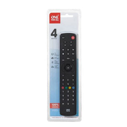 One For All 4-In-1 Universal Remote Control For TV, Satellite, DVD, Blu-ray and Audio