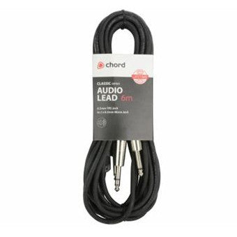 Chord / Citronic 6.3mm Stereo TRS Jack to Twin 6.3mm Mono Jacks Audio Lead