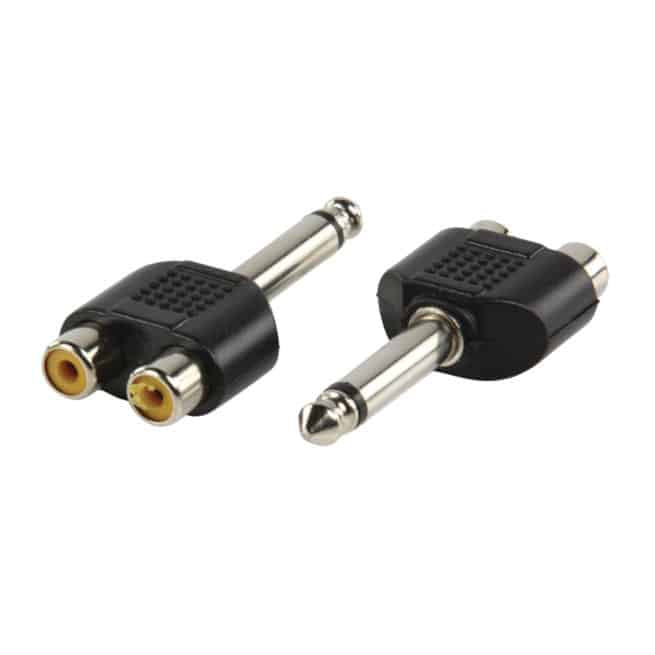 Twin Phono (RCA) Sockets to Mono 6.35mm Jack Plug Adapter