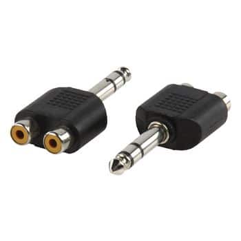 Nickel Twin Phono (RCA) Sockets to Stereo 6.35mm Jack Plug Adapter